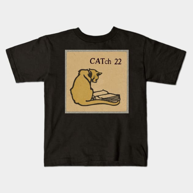 Vintage cat reads classic literature Kids T-Shirt by picsoncotton